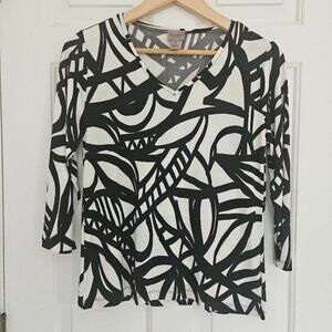 Easywear by Chico's Top Tunic Stretch Artsy Geometric Black White Size 0 (Small)